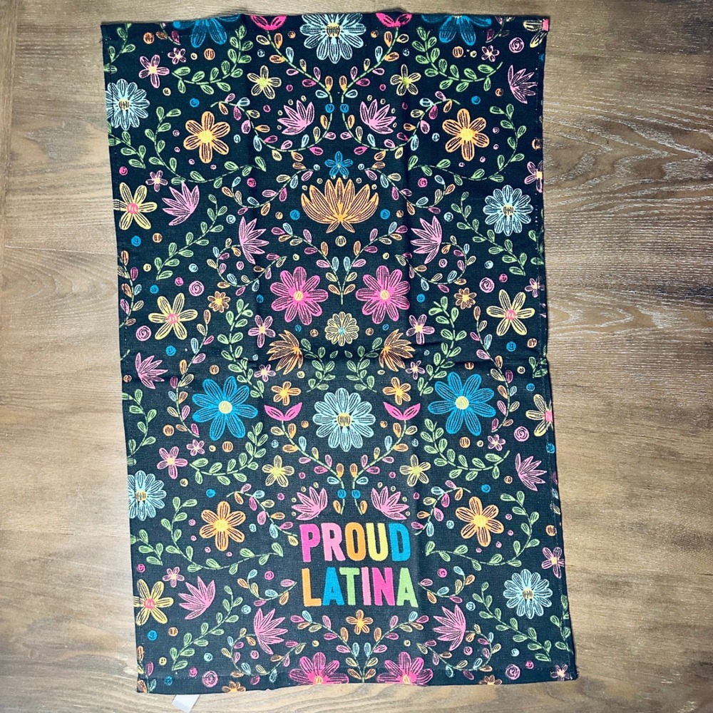 NEW Proud Latina Kitchen Towel Floral Black Cotton Dishcloth Tea Towel - Picture 2 of 4
